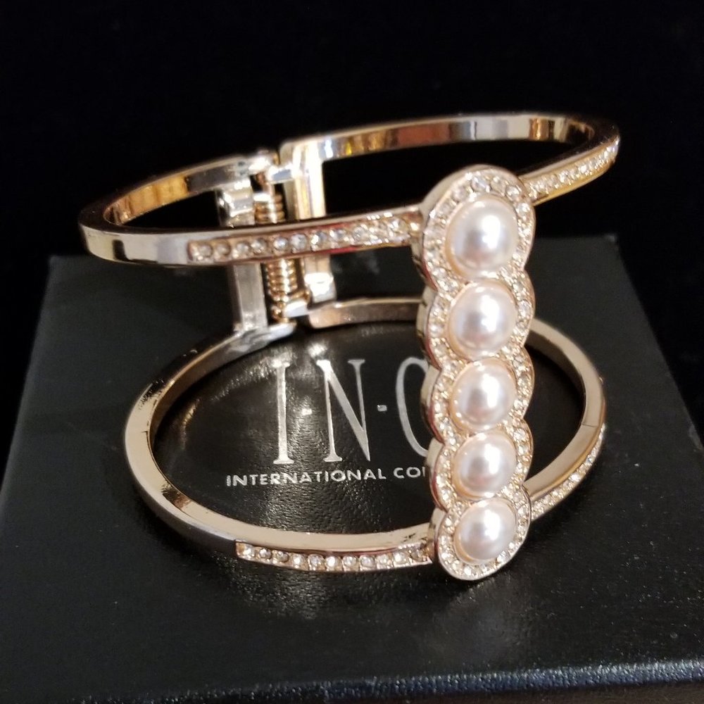 Rose Gold Pearl Row Hinged Bracelet - NEW IN BOX